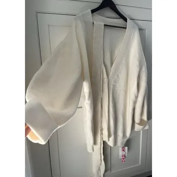 Cider KNIT V-NECK OVERSIZED Wool blend CARDIGAN WITH BELT Ivory Sz. 1XL NWT - Picture 3 of 9